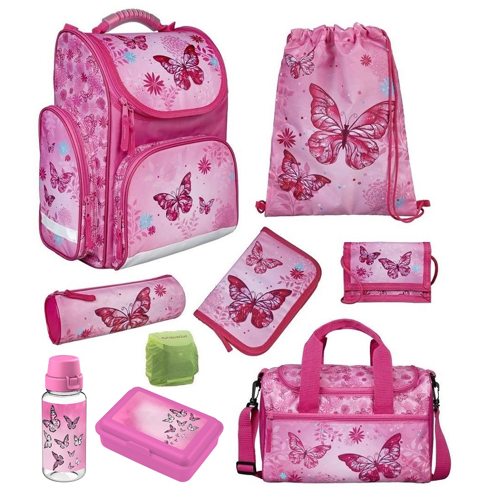 Butterfly Pink Schulranzen Set 9-teilig mit Sporttasche Schmetterlinge