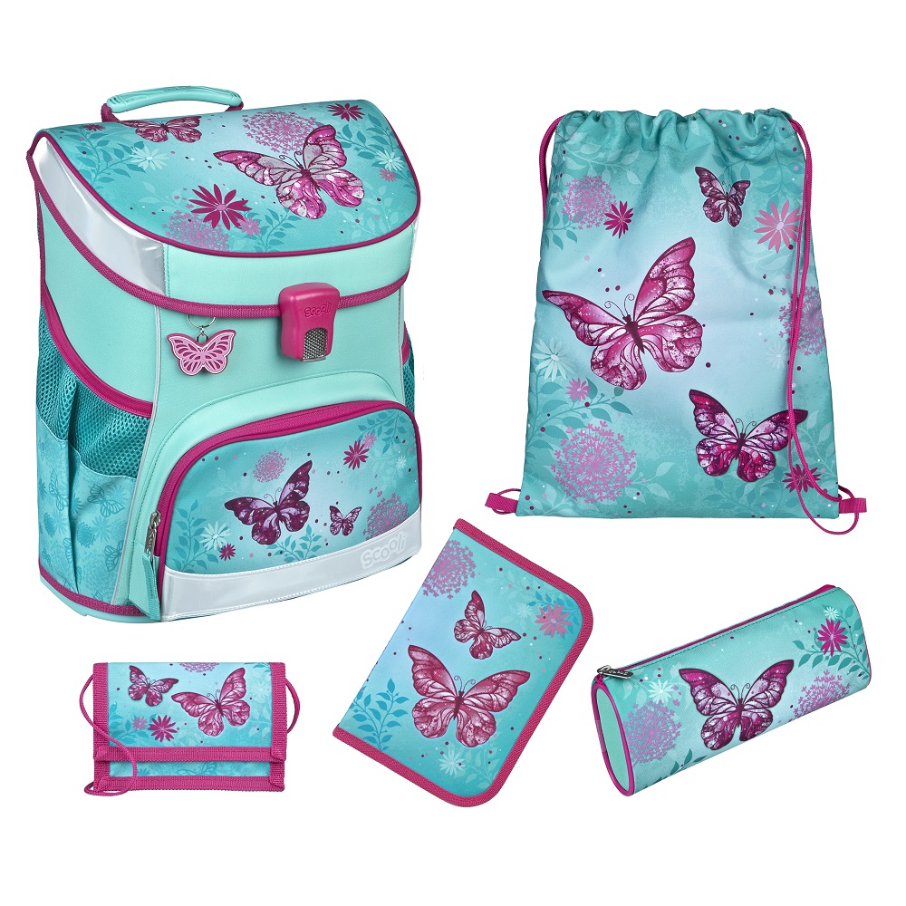 Butterfly Schmetterling Schulranzen Set Scooli Ranzen 1. Klasse für Mädchen Türkis