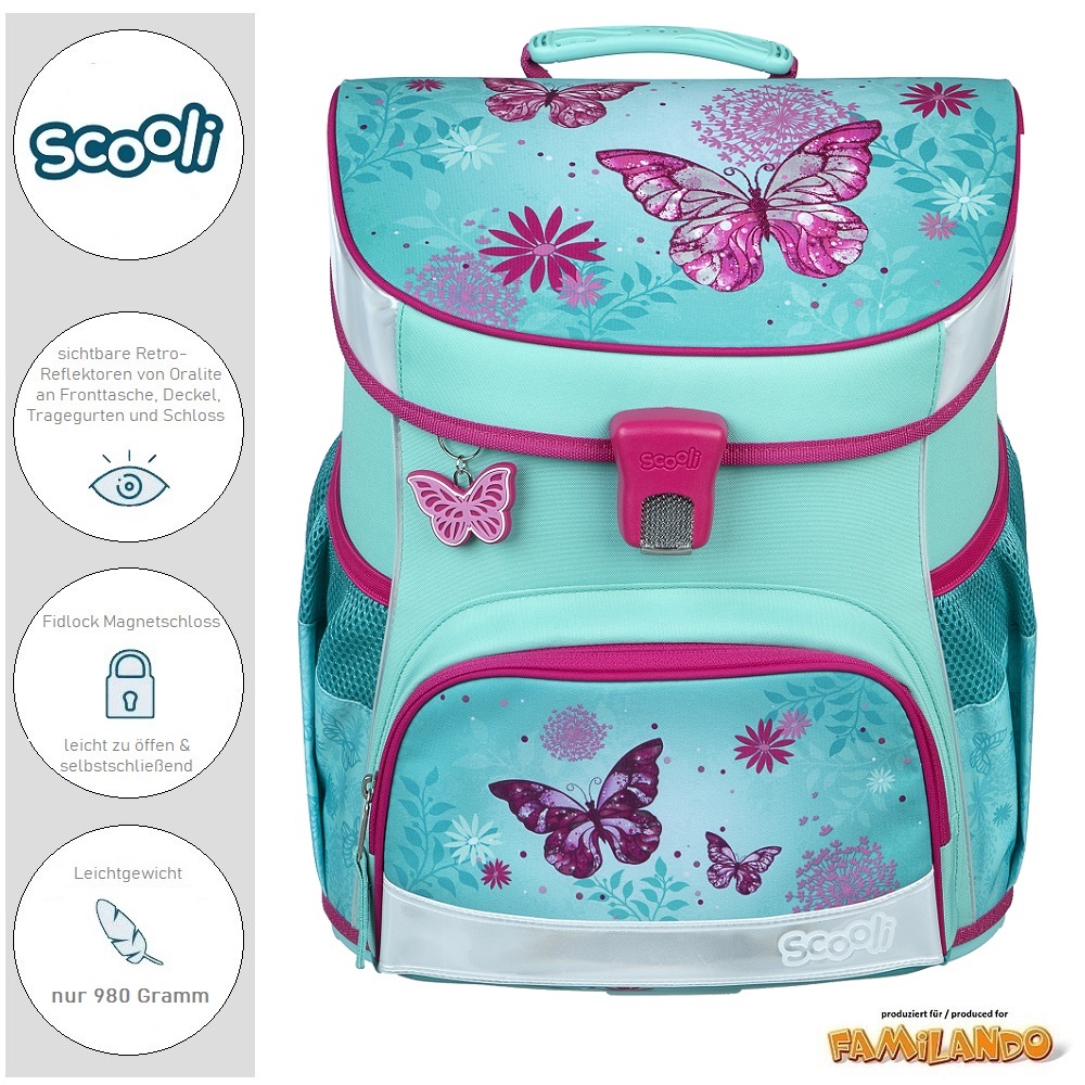 BUTTERFLY Schulranzen für Mädchen Scooli Campus Fit im Set 10 tlg. inkl. Sporttasche und Schultüte