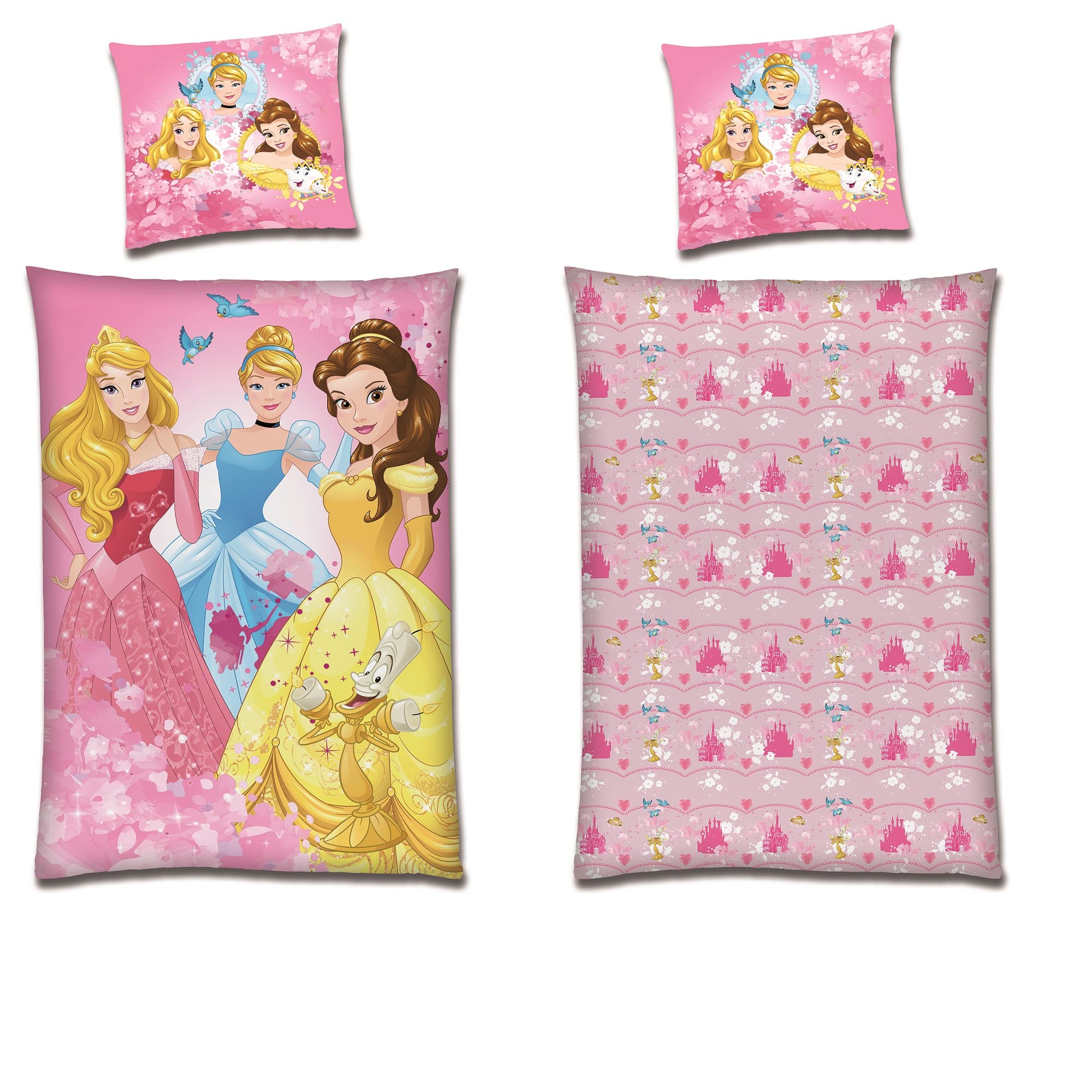 Rosa Prinzessinnen Microfaser Bettwäsche mit Cinderella Dornröschen und Belle mit Wendeseite 135x200 cm