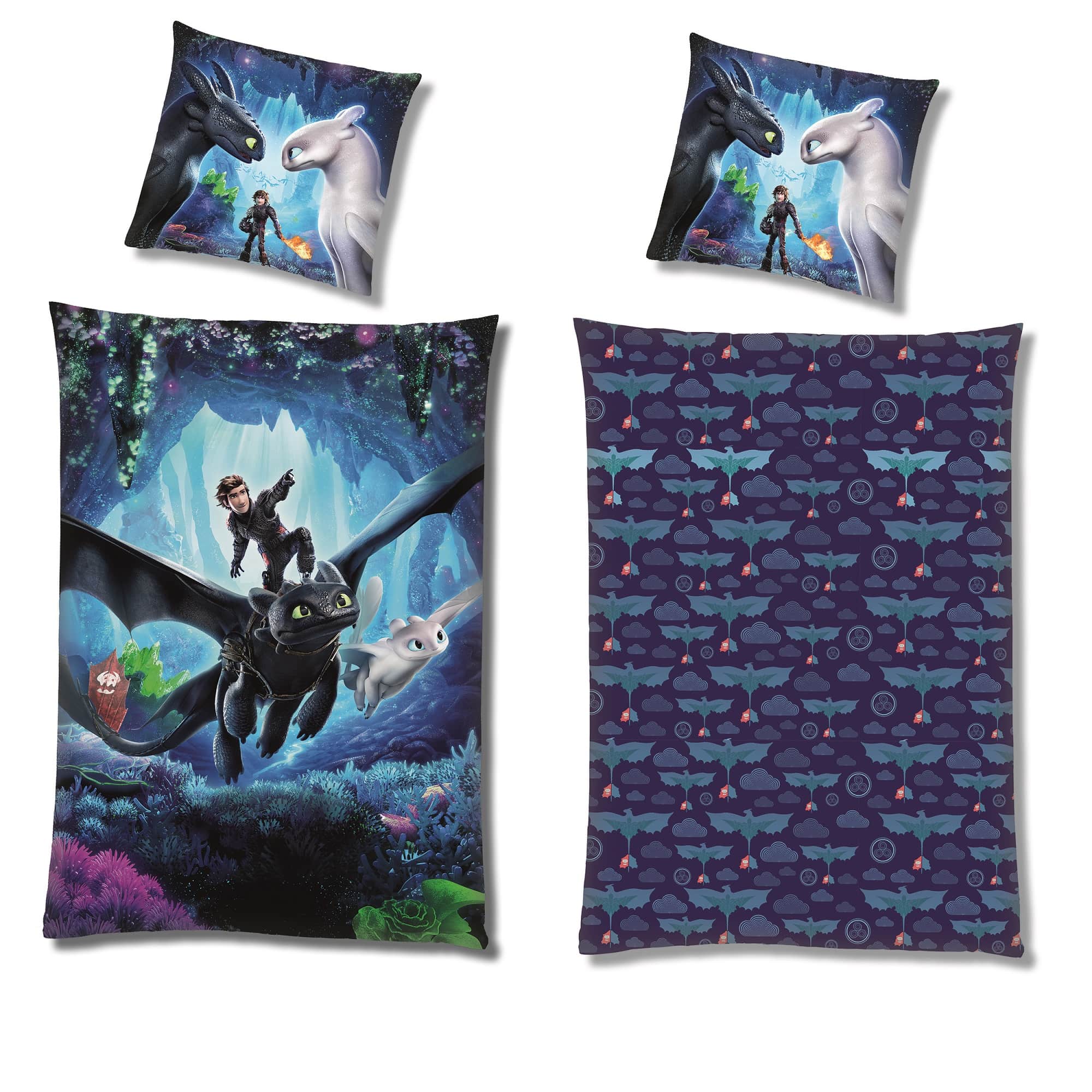 Disney Dragons Drachen Bettwäsche 135x200 dunkelblau mit Drache Ohnezahn und Hicks dem Hünen
