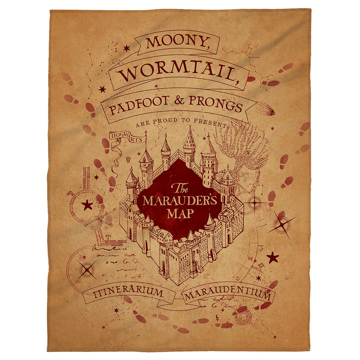 Kuscheldecke von Harry Potter mit der Karte des Rumtreibers in Beige und Bordeaux 