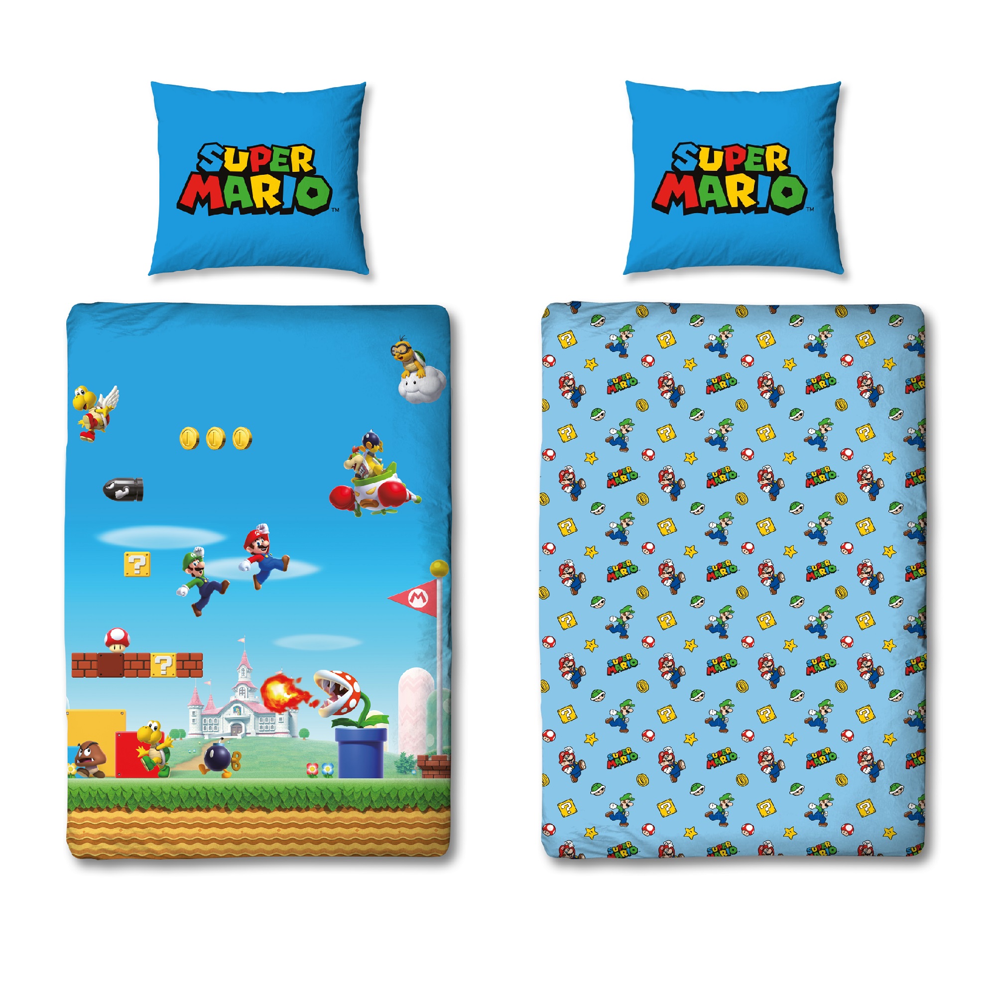Kinderbettwäsche Jungen Super Mario mit Luigi im Level springend Nintendo