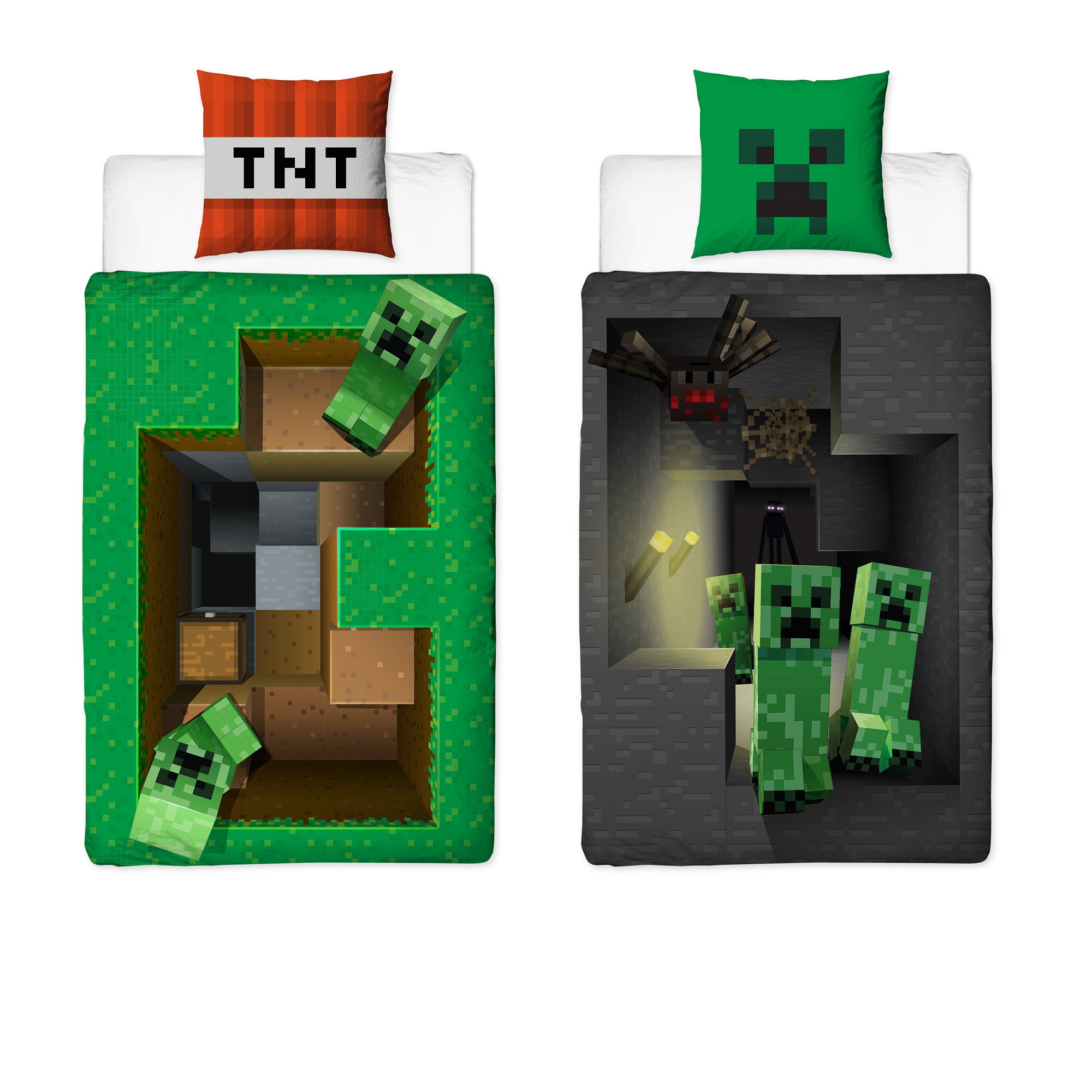 Minecraft Mine Craft Bettwäsche mit Creeper und Enderman grün schwarz für Jungen in 135x200 cm