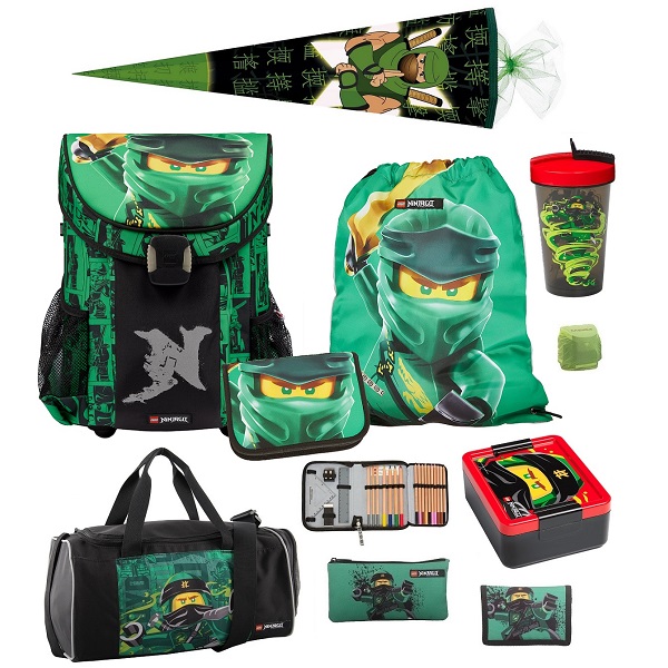 Ninjago Schulranzen Set 10-teilig mit Sporttasche und Ninja Schultüte Grün