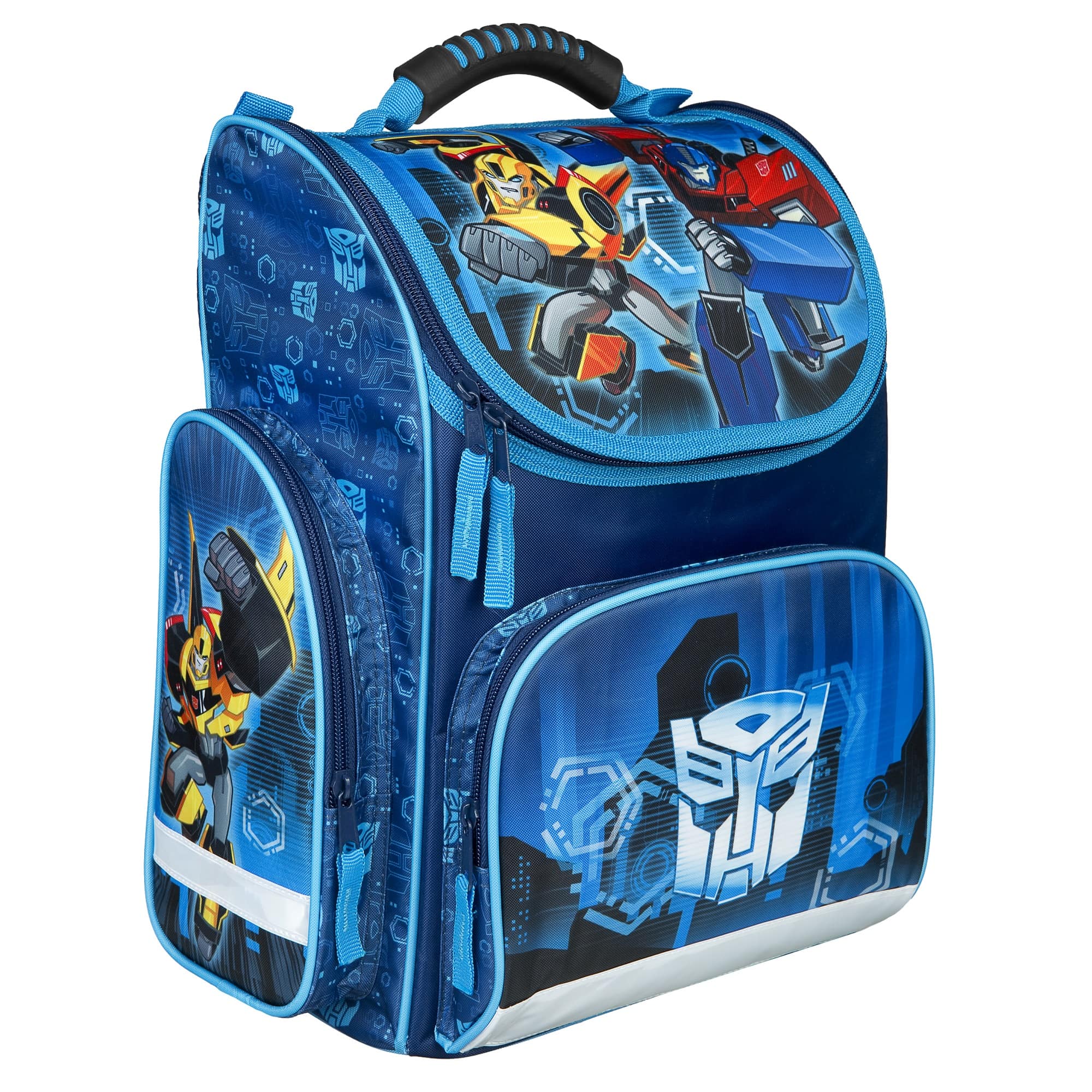 Transformers Schulranzen für Jungen in Blau Ansicht Seite rechts mit Reißverschlussfach