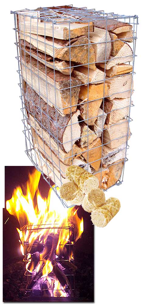 Feuergambione mit Scheitholzfüllung aus Fichte - das Schwedenfeuer to go