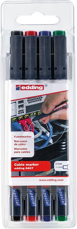 Kabel - Cable Marker EDDING SET je1x Rot / Blau / Schwarz / Grün  (11452#