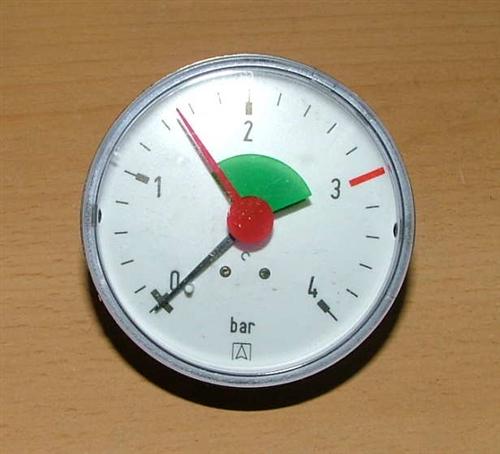 Heizungsmanometer - axial, 3/8" roter Skalenstrich bei 3bar ( 0 - 4  bar)(5559#