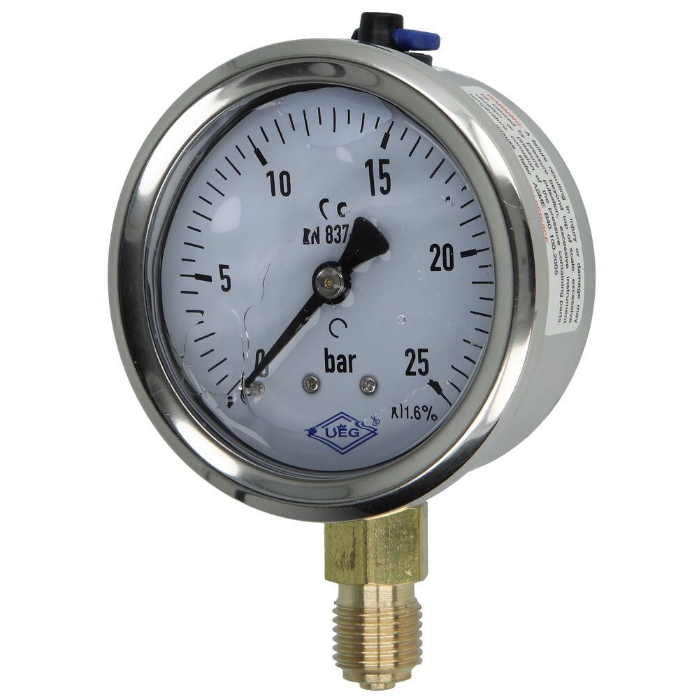 Manometer radial 0 -25 bar Edelstahlgehäuse Glyzerin 1/4" Ø63mm (11562#