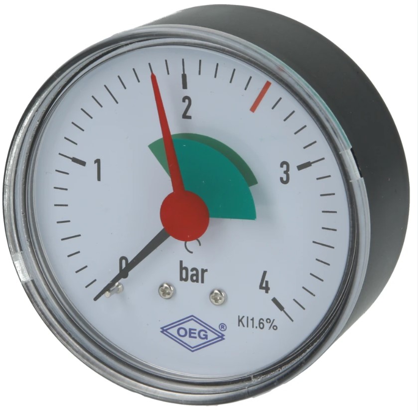 Heizungsmanometer - axial, 1/4" roter Skalenstrich bei 2,5bar ( 0-4 bar) (11892#