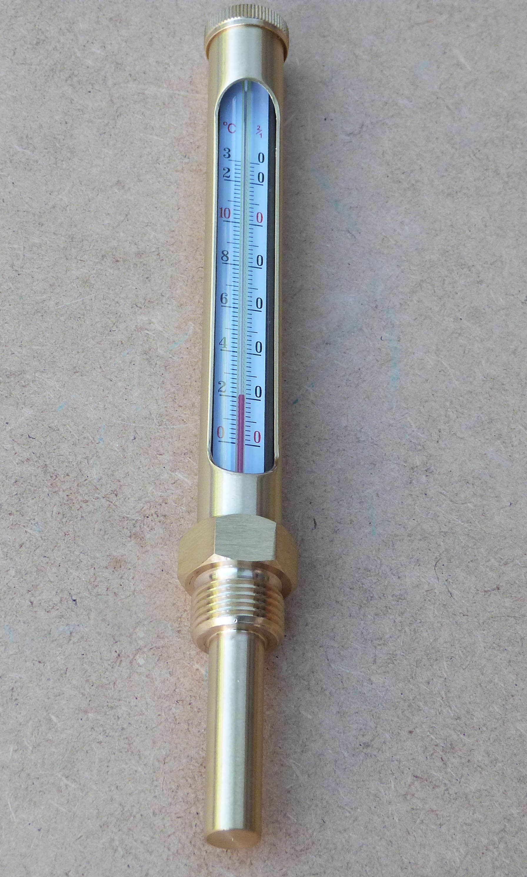 Messing Heizungsthermometer 1/2" gerade 160mm 0-130°C (10242#