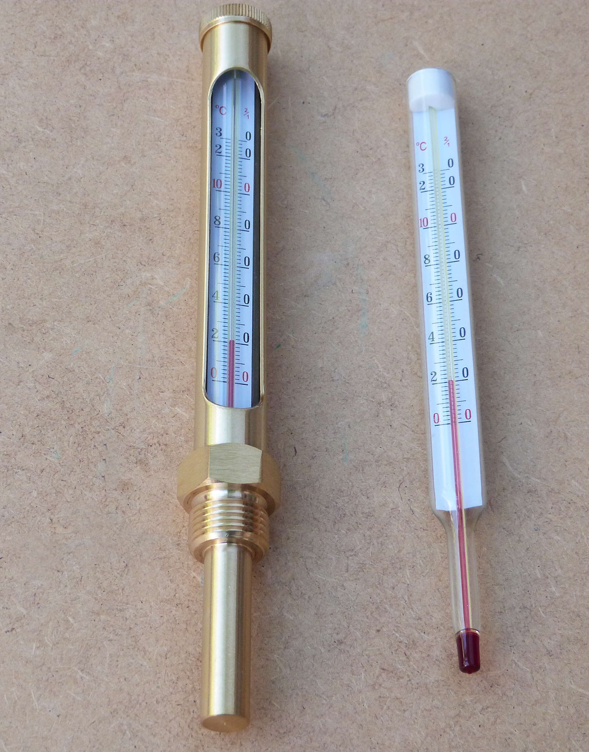 Messing Heizungsthermometer +  Ersatzkapillare 1/2" gerade 160mm 0-130°C (10243#