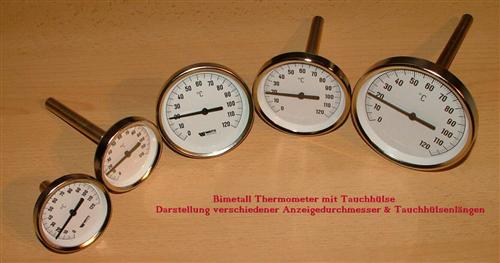 Bimetallthermometer Ø63mm 100mm Tauchhülse 0-120°C(385#