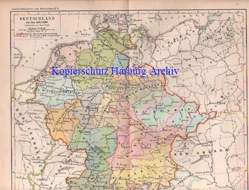 Orig.-Stich von 1893: Landkarte Deutsches Reich