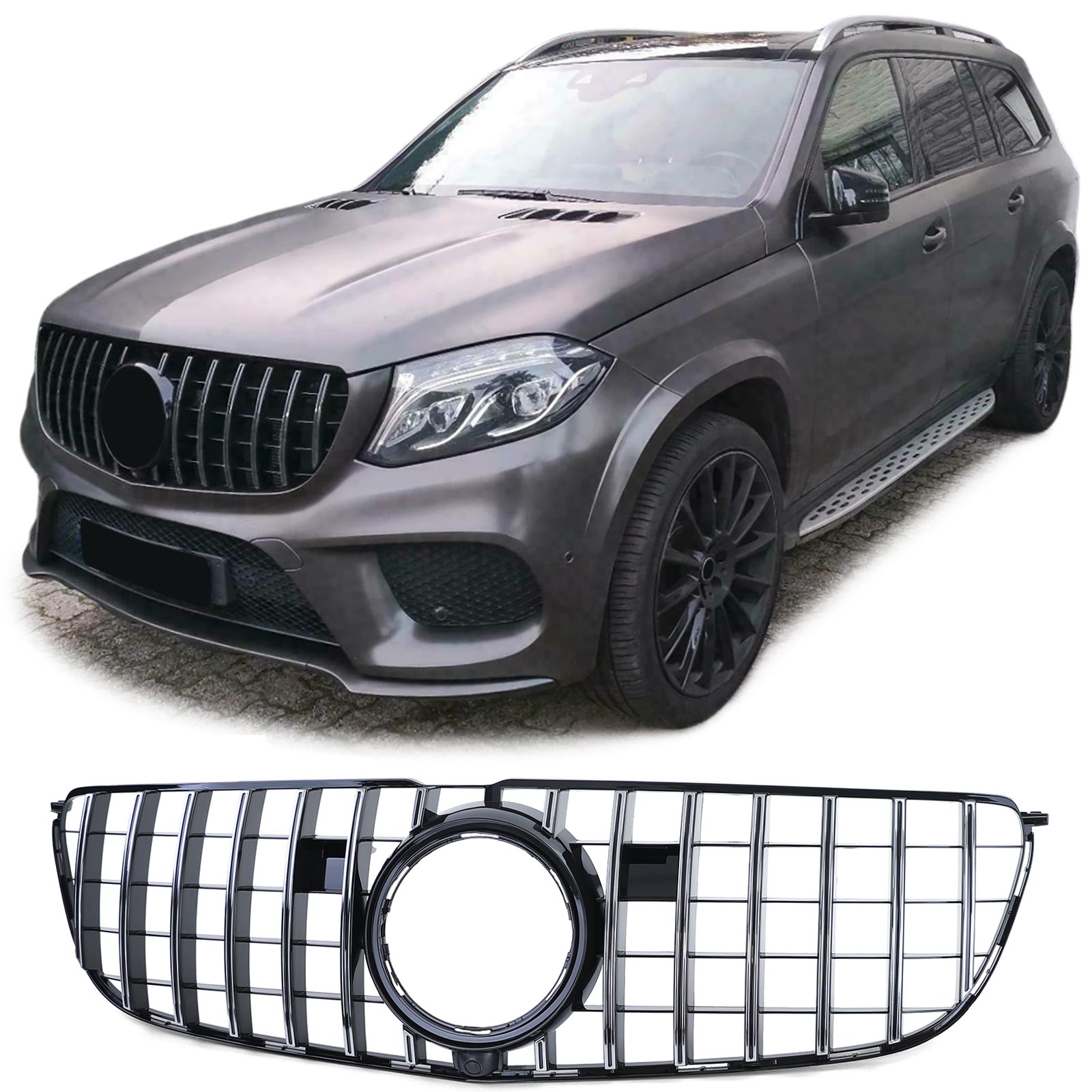 Adatto per Mercedes GLS X166 Da 2015-2019 Sport Griglia Nero Lucido Cromo