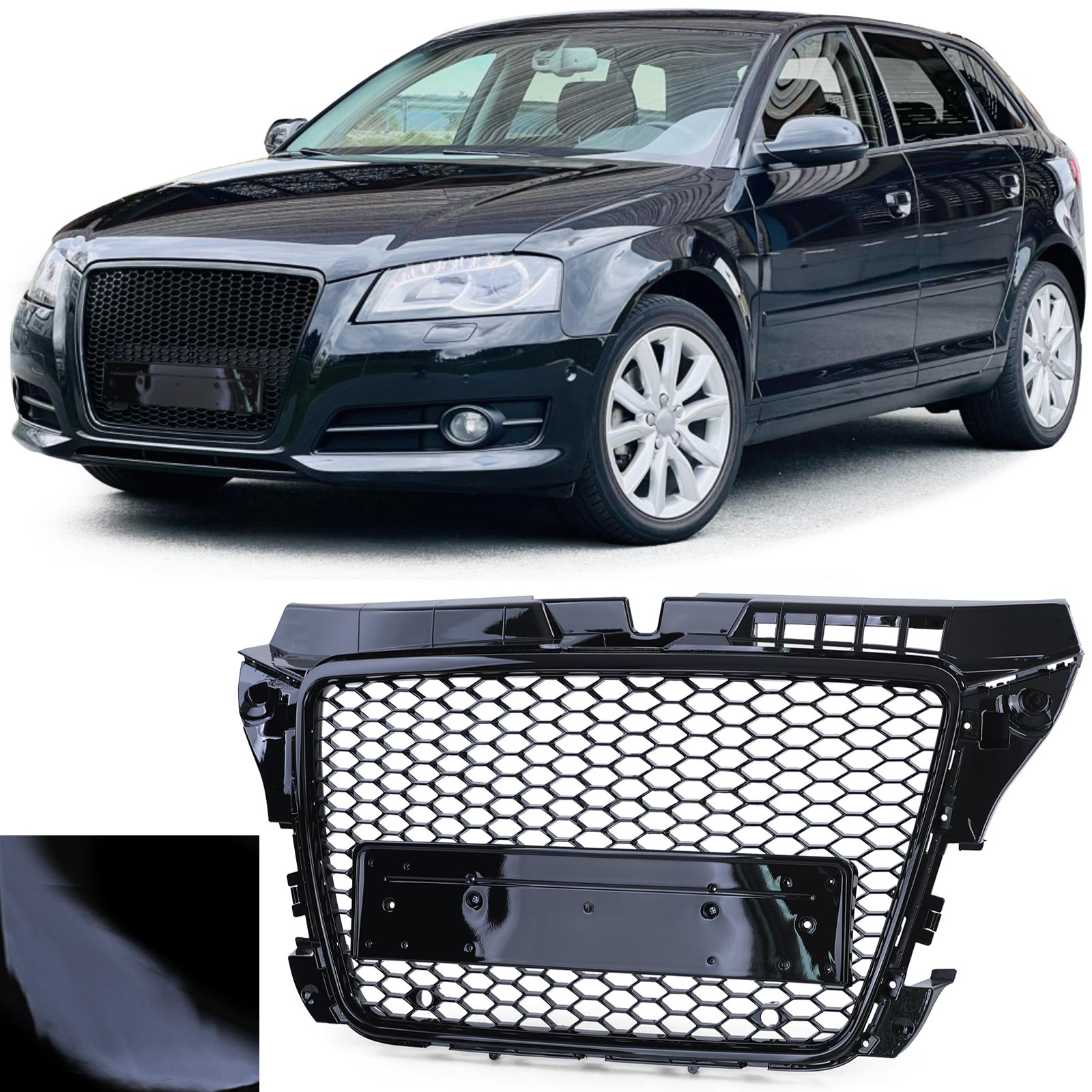 For Audi A3 8P Facelift From 2008-2013 Grille Sports Grill Honeycomb Black  Gloss