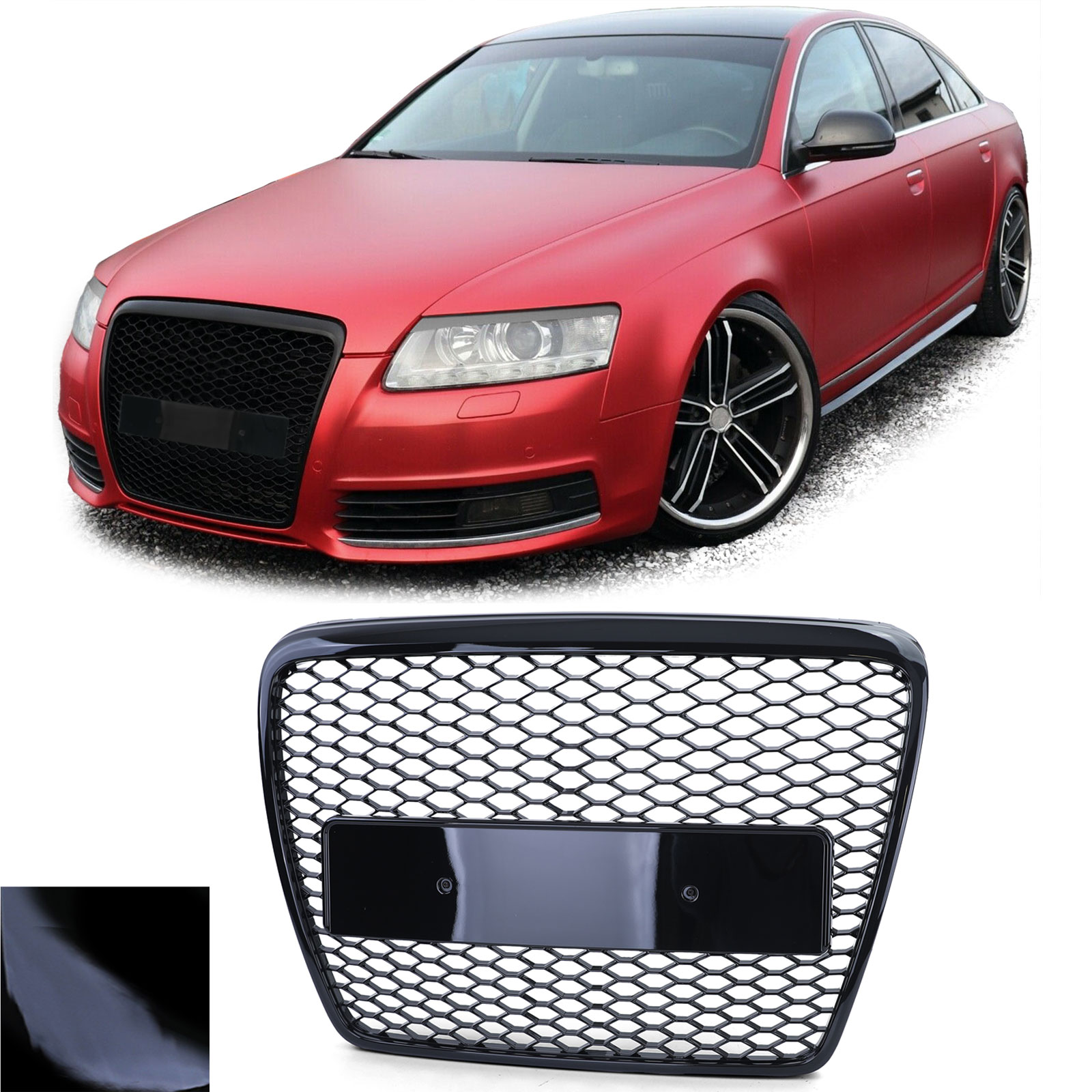 Grille Sports Grill Honeycomb Grille Black Gloss for Audi A6 C6 4F Since  2008-11