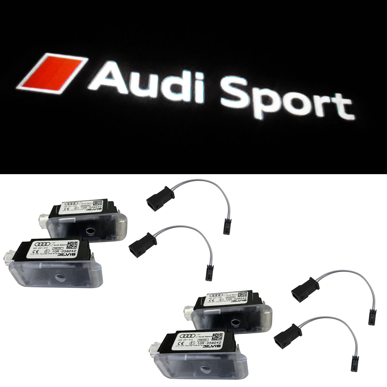 4x Original Audi Sport LED Courtesy Lights Door Logo + 4x Adapter