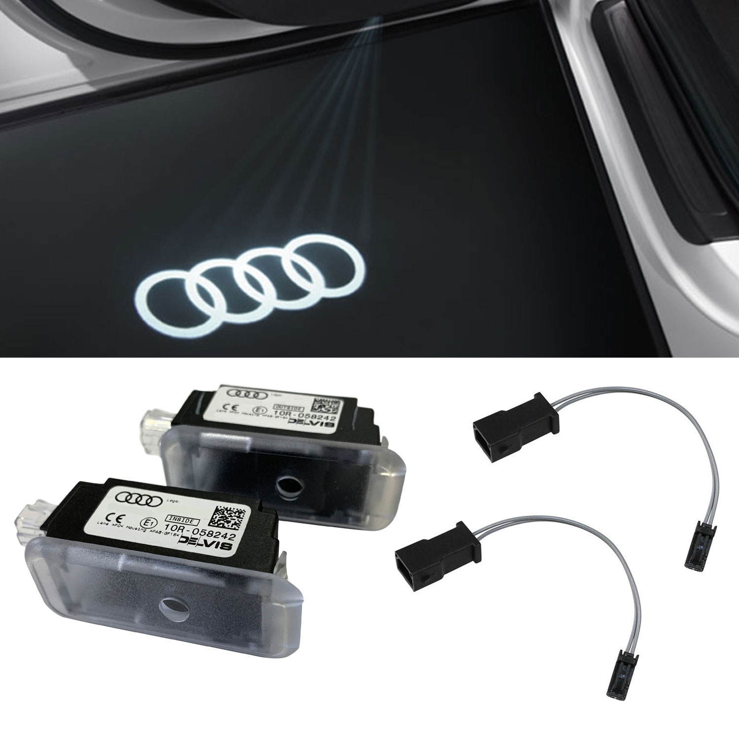Original Audi Ringe LED Einstiegsbeleuchtung Tür Logo + Adapter