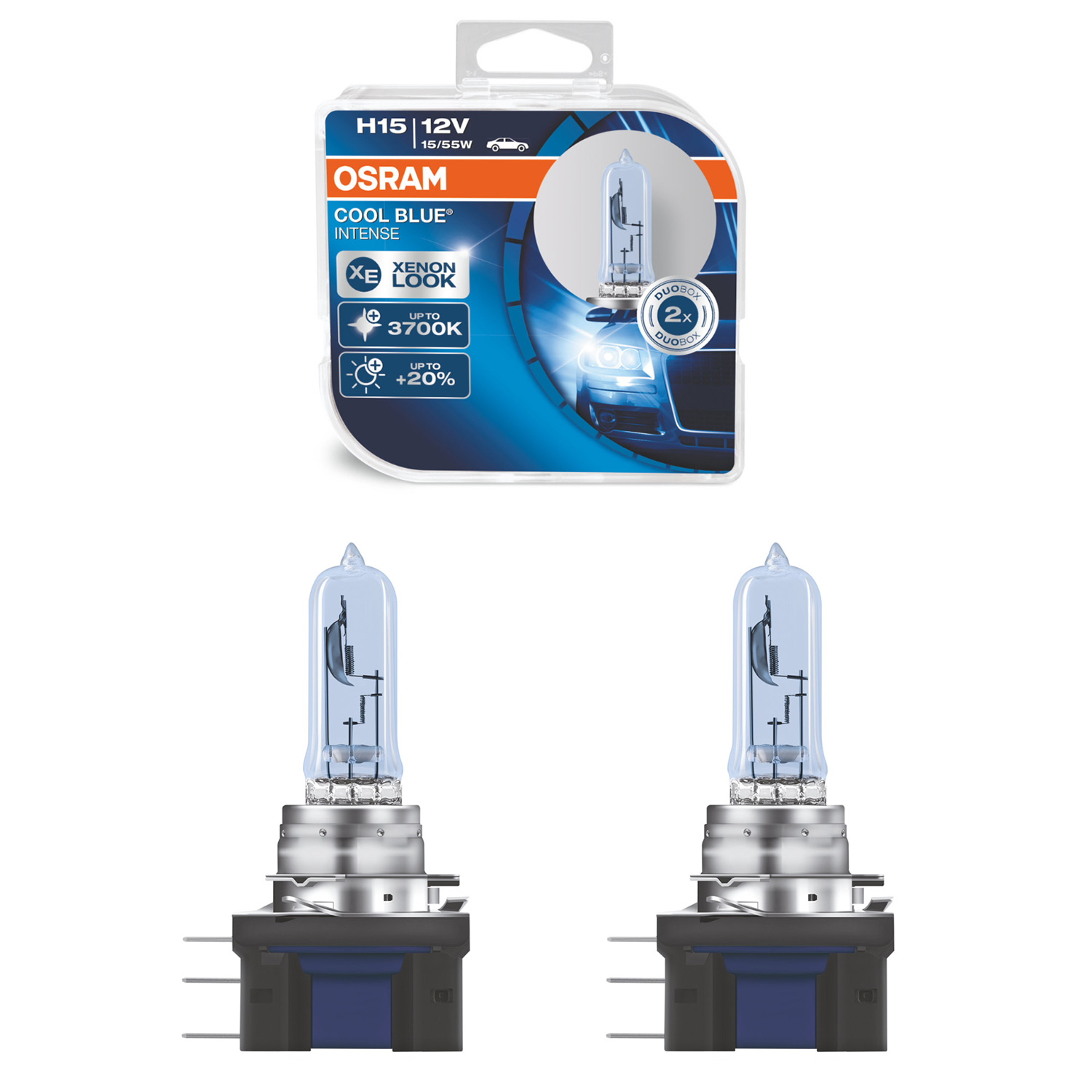 Osram Cool Blue Intense H15 headlight bulb with a Xenon look (1 bulb)