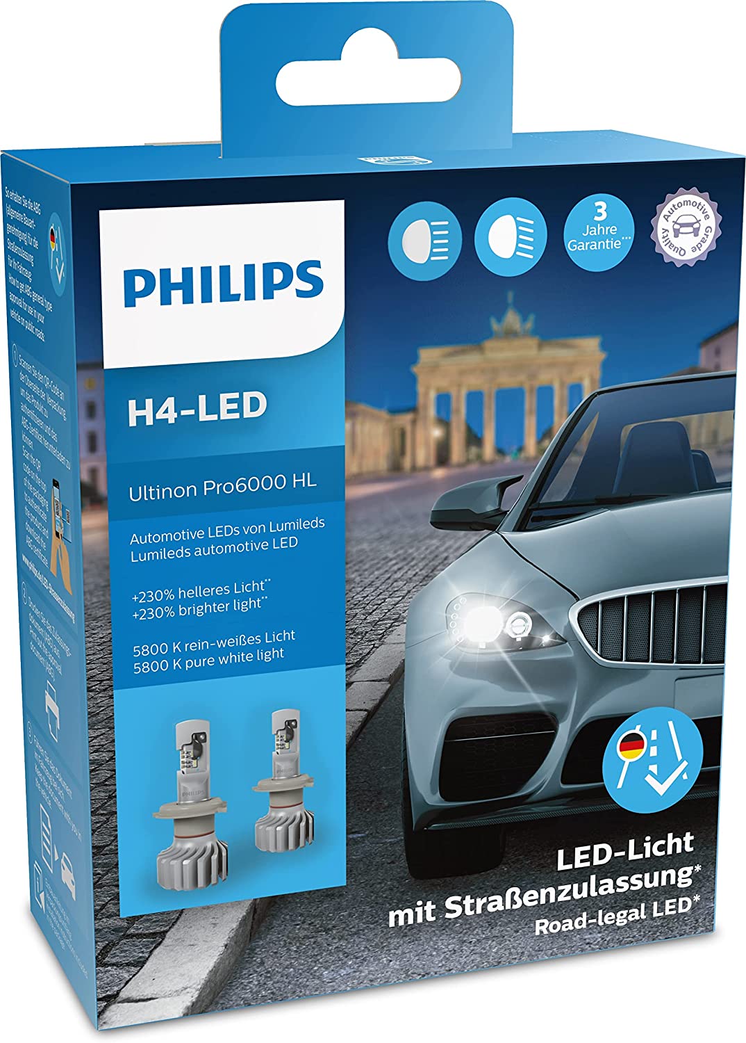 2 Piece Ultinon Pro6000 Original Philips H4 LED With Mot Approval Bulbs