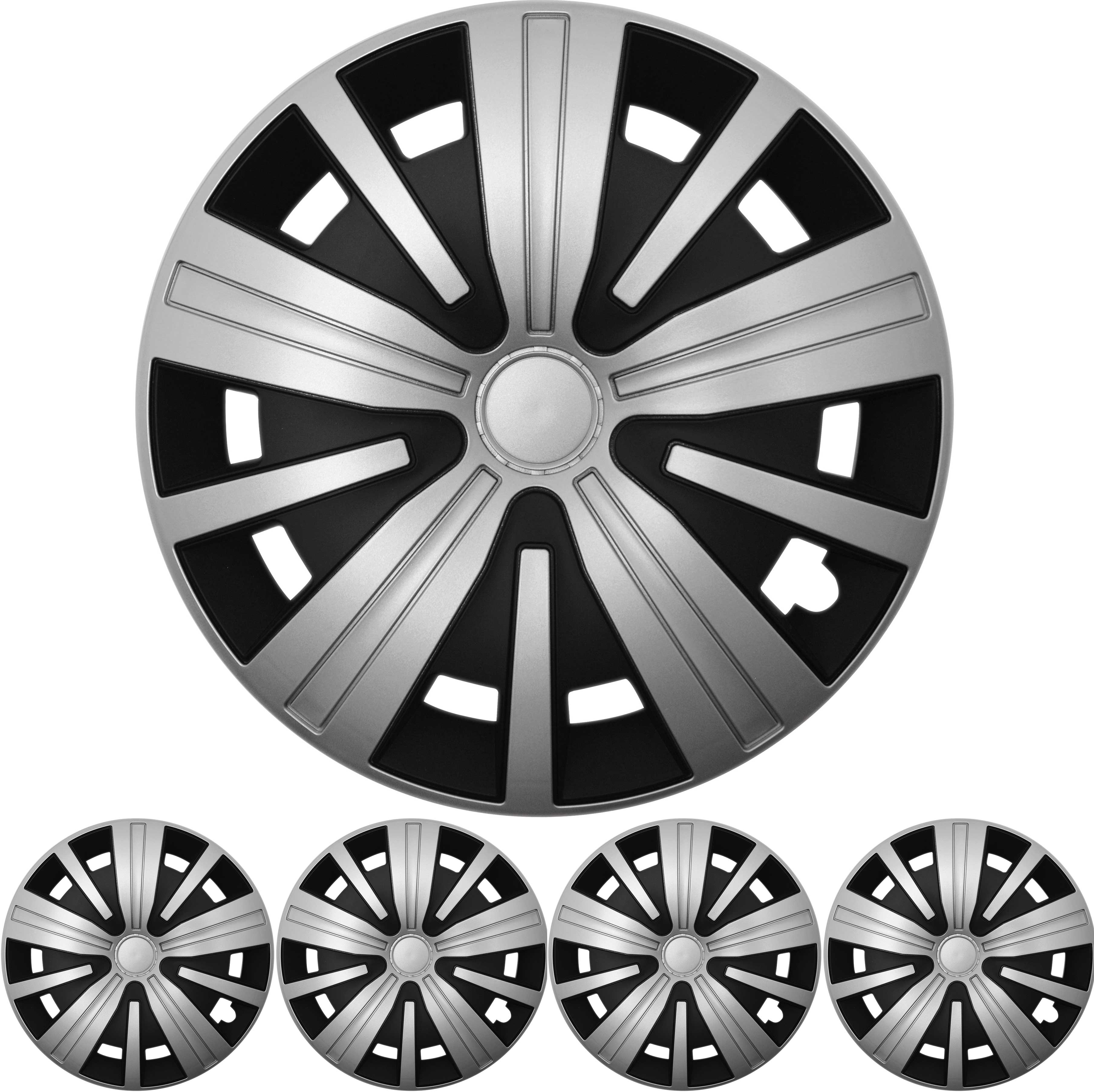 thumbnail image 2 of 16" 4x Premium Design Hubcaps Wheel Trims Set – Spinel Silver/Black – TFS 2 of 3