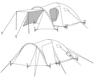 Iglu Zelt Kuppelzelt mit Vorbau, 3 4 Personen, Khaki / Dunkel Grün 