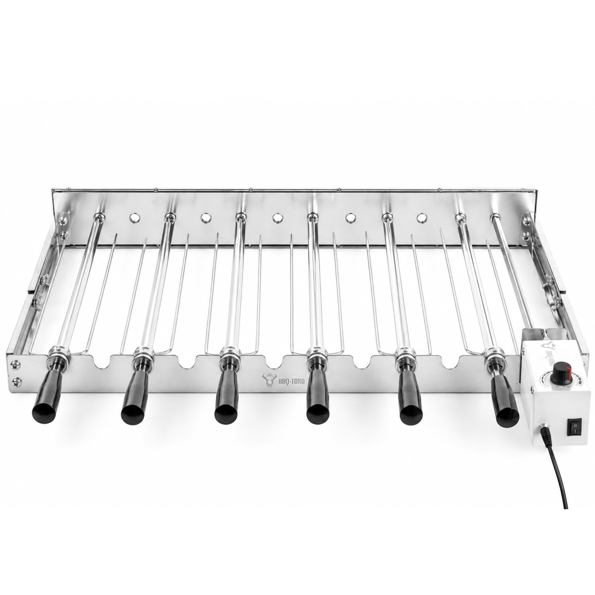 BBQ-Toro Edelstahl Grillaufsatz mit 6 Spießen, 70 x 40 cm, Motor rechts, mit Netzstecker und USB