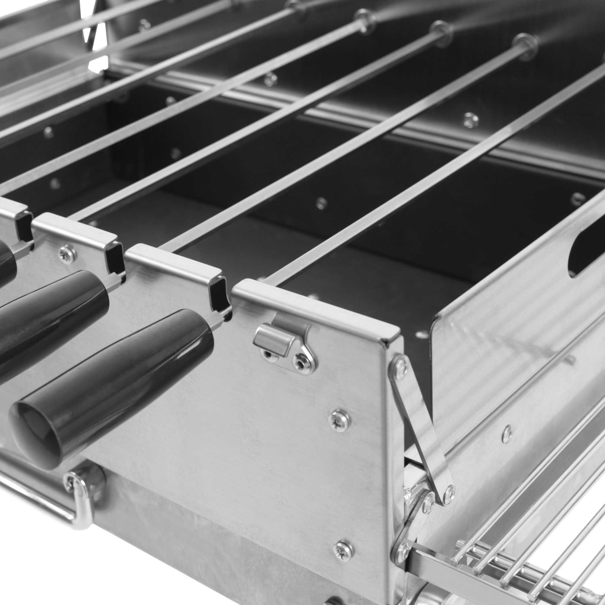 BBQ-Toro Holzkohlegrill mit elektrischem Spießdreher, Edelstahl, klappbar, Campinggrill mit Tragetasche und 7 Spießen