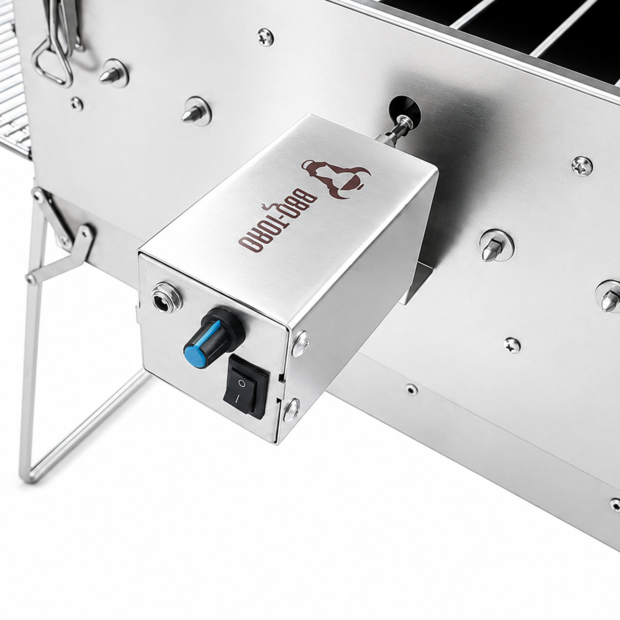 BBQ-Toro Holzkohlegrill mit elektrischem Spießdreher, Edelstahl, klappbar, Campinggrill mit Tragetasche und 7 Spießen