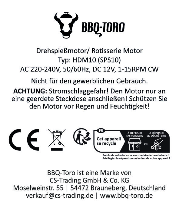 BBQ-Toro Holzkohlegrill mit elektrischem Spießdreher, Edelstahl, klappbar, Campinggrill mit Tragetasche und 7 Spießen