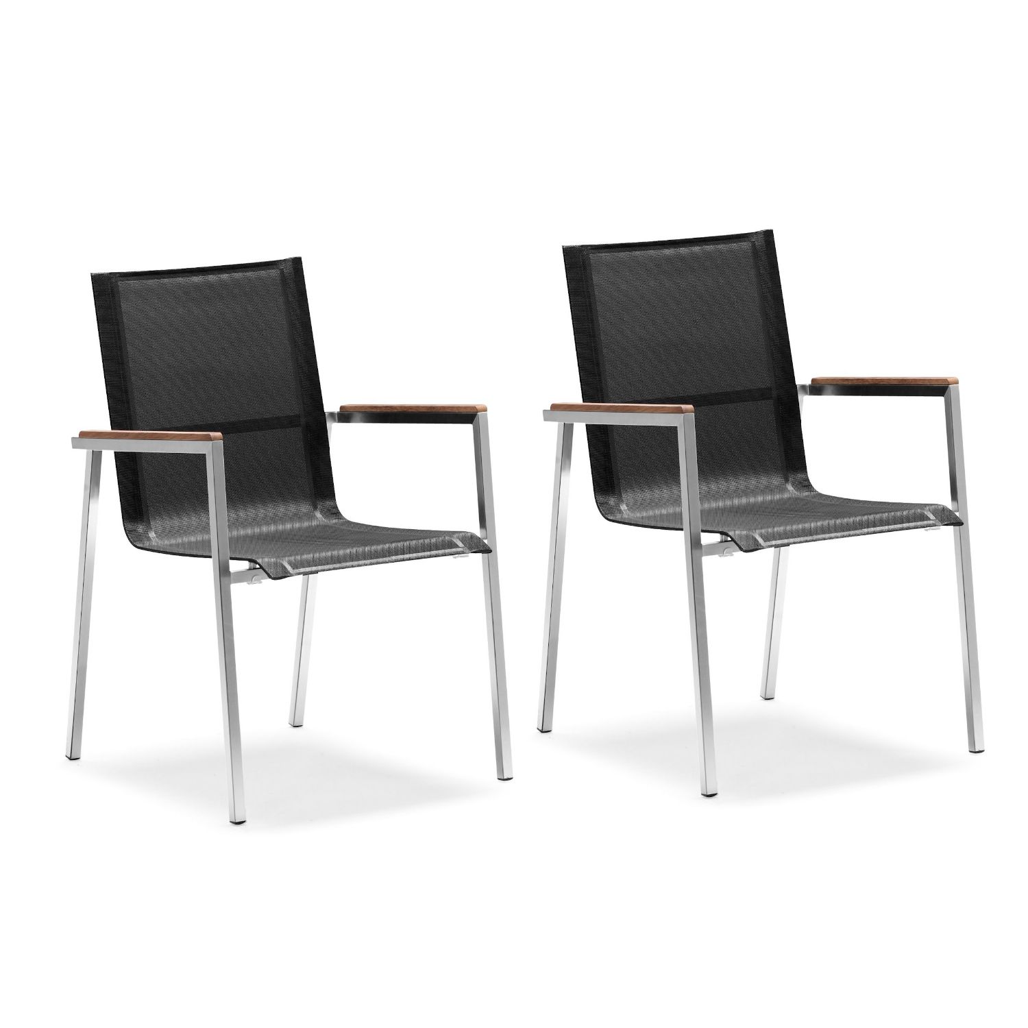 Gartenstühle 2x Edelstahl Terrassenstühle Textilene Teak Holz Armlehne