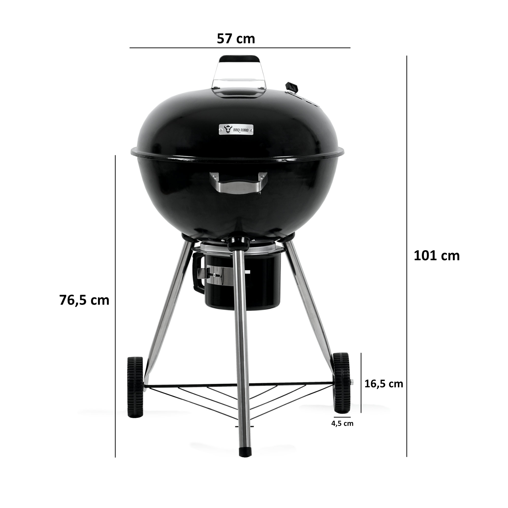 BBQ-Toro Kugelgrill Ø 57 cm, Grillfläche Ø 53,5 cm, BBQ Kugelgrill Holzkohle