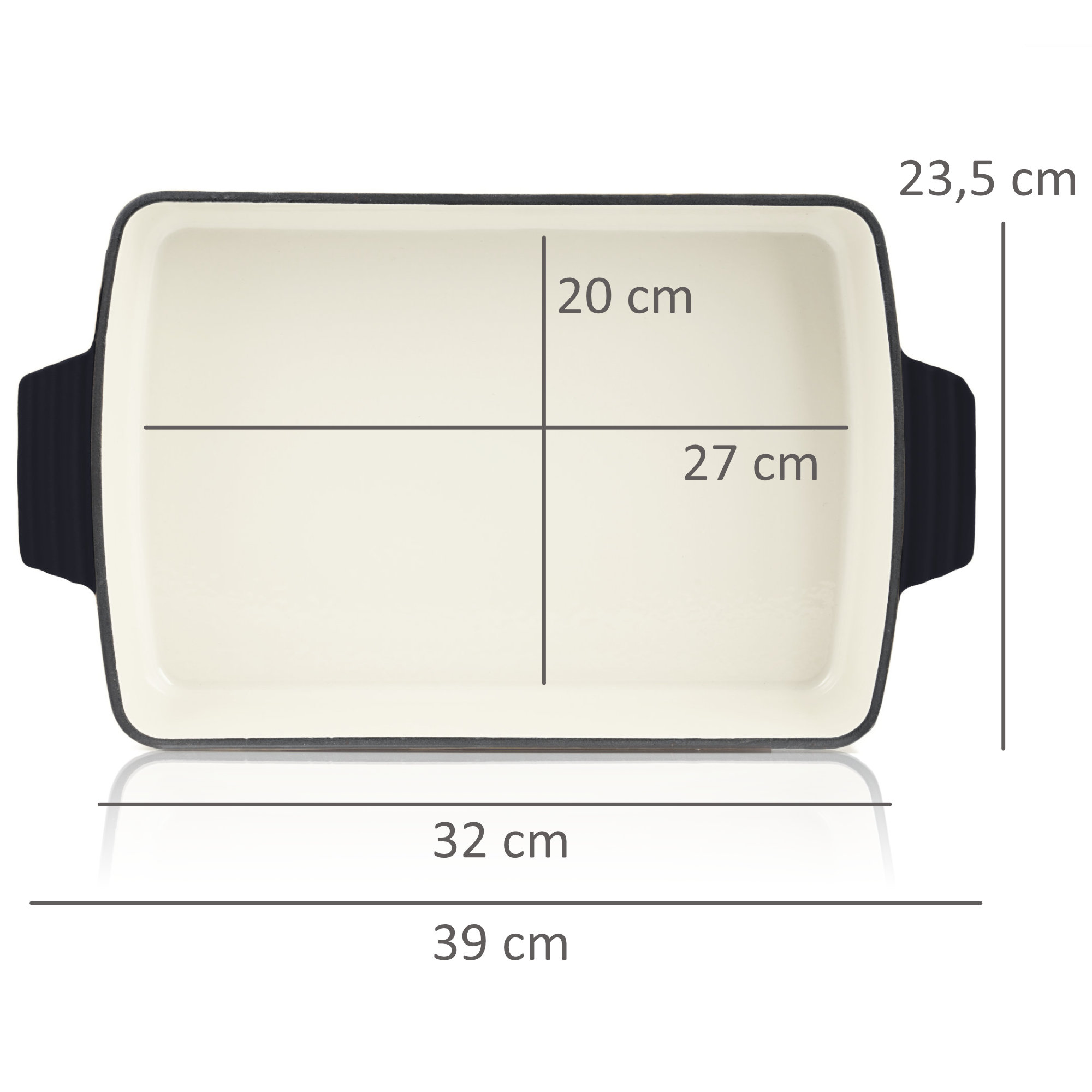 Mahlzeit Gusseisen Auflaufform eckig 3,8 Liter | Induktionsgeeignet, inkl. 2 Griffe, Bratreine