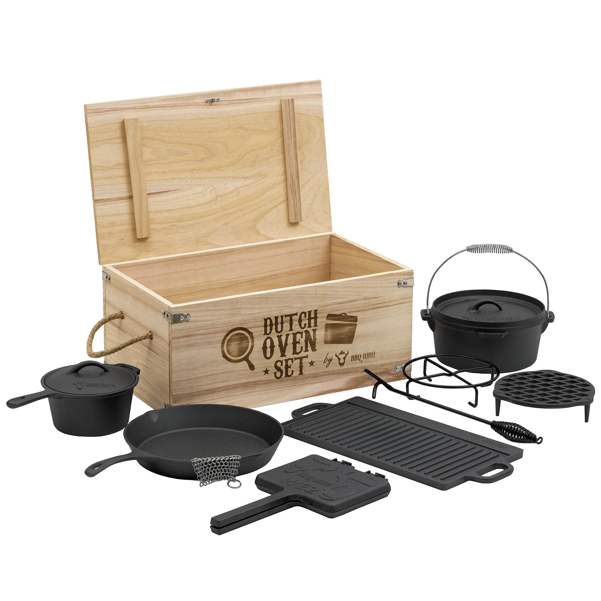 BBQToro 10teiliges Dutch Oven Set in Holzkiste Gusseisen bereits