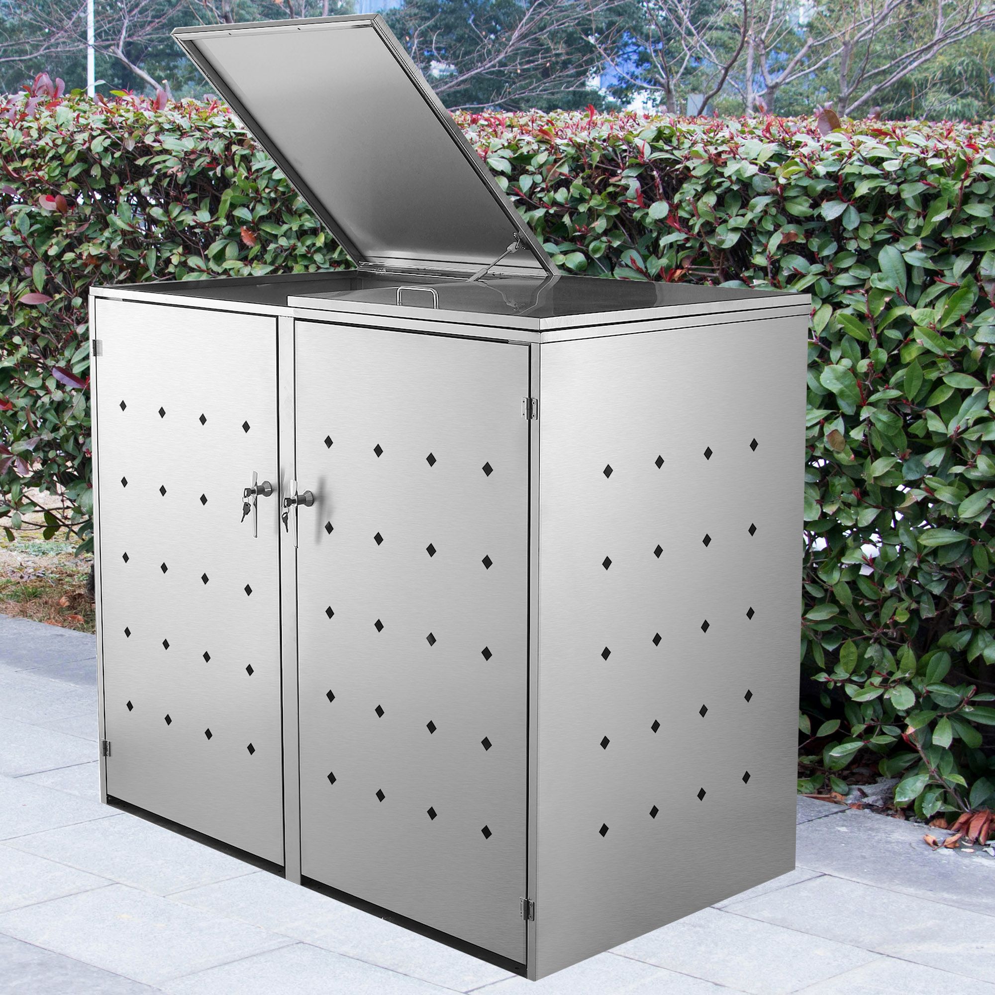 Edelstahl Mulltonnenbox Rhombus 2er Mullbox Mulltonnenverkleidung