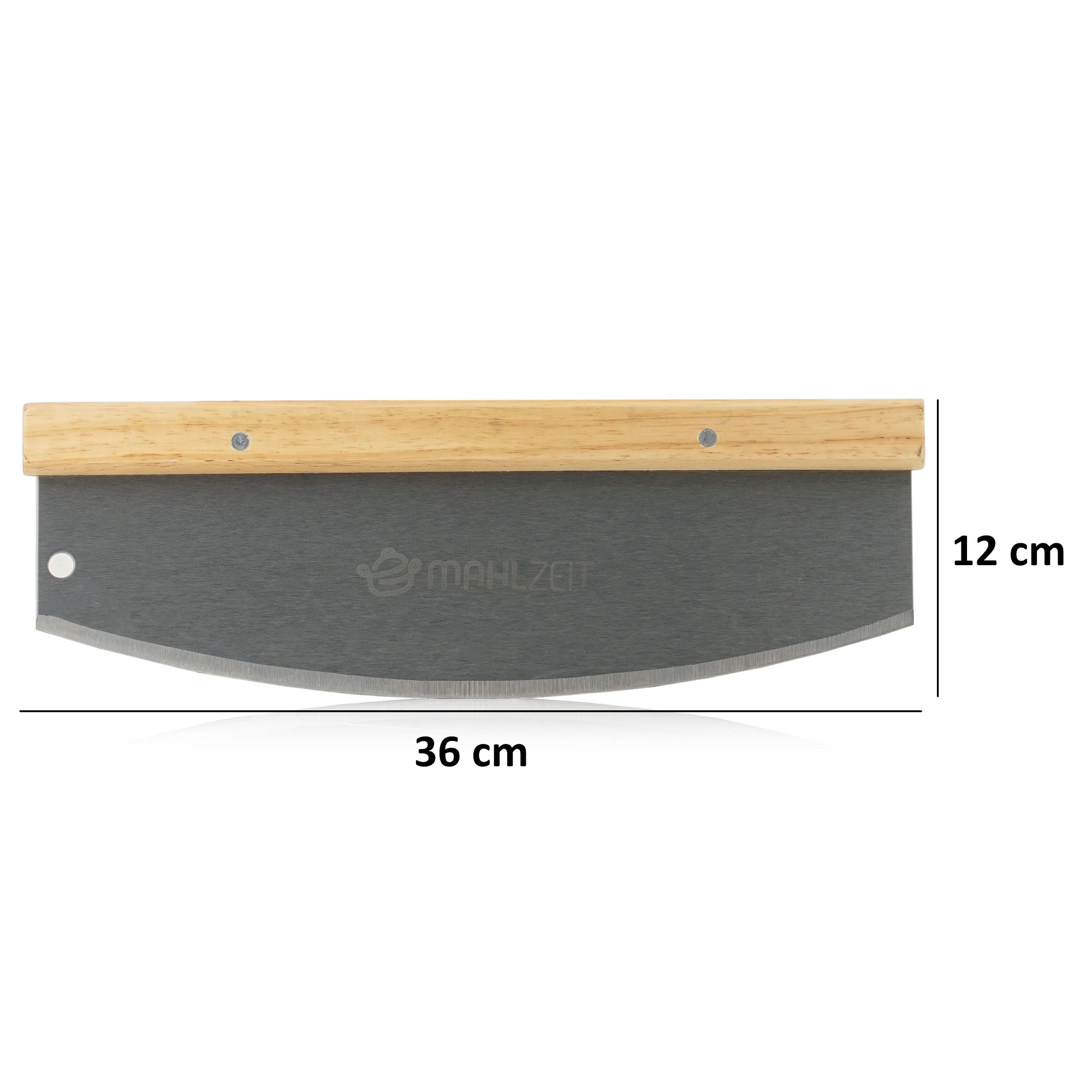 Mahlzeit Pizzamesser aus Edelstahl mit Bambusgriff , 36 x 12 cm, Wiegemesser, Pizzaschneider