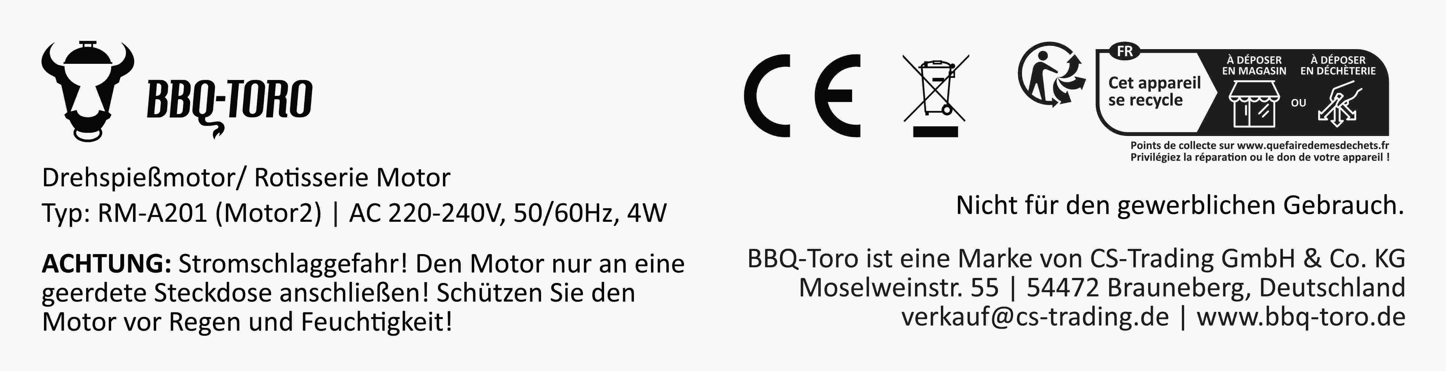 BBQ-Toro Universal Grillspieß Set für Grill mit Spieß, Motor, Motorhalterung und Fleischnadeln