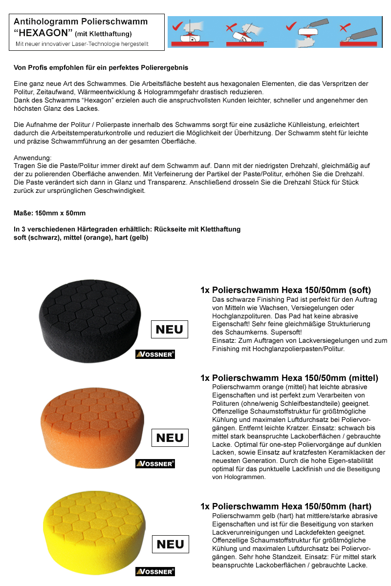 Polierschwamm Vossner Polierscheibe Klett D 150mm Flach Gewaffelt Hexagon Ebay