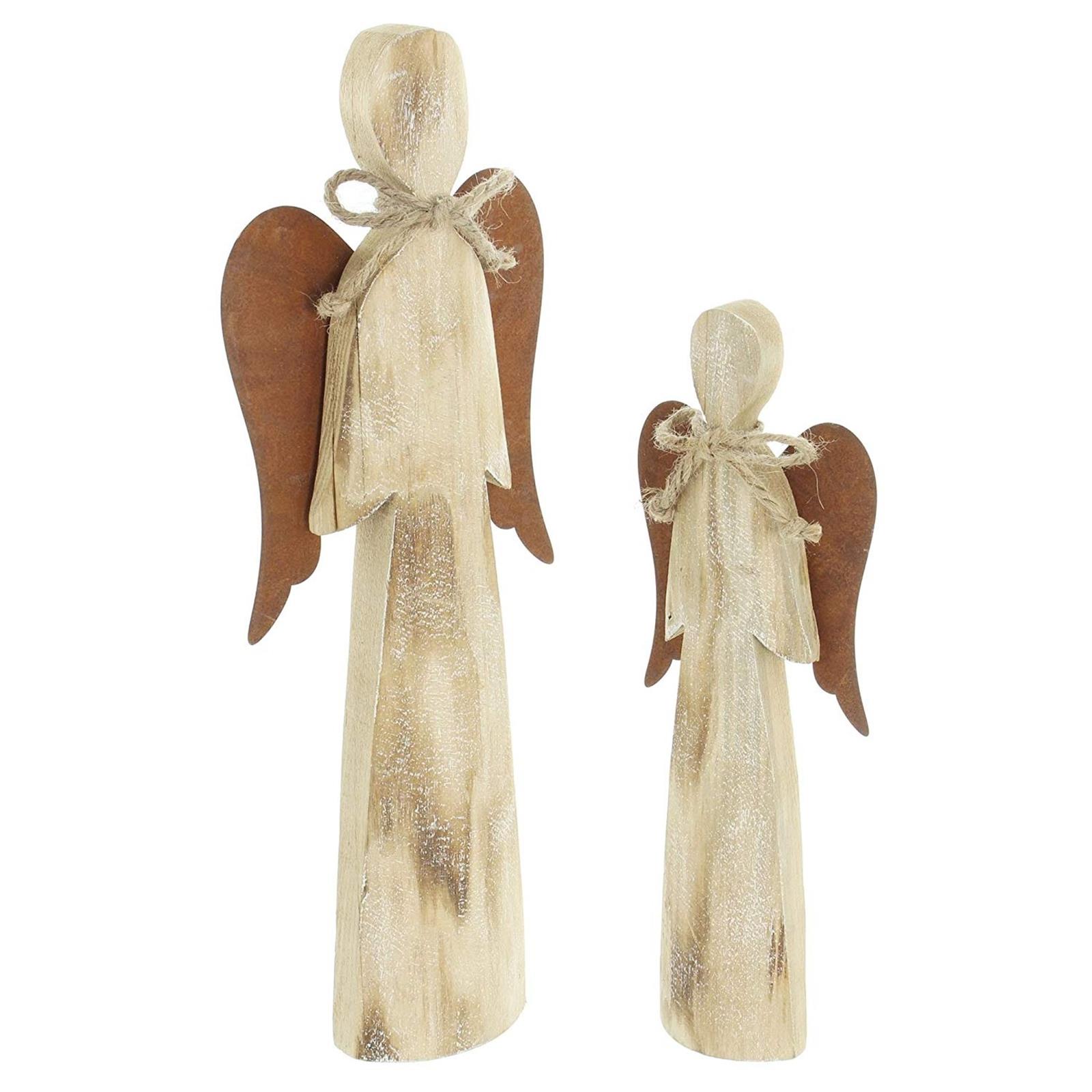 2 Deko Engel aus Holz, 28 + 38 cm hoch, Weihnachtsdeko, Dekofigur,  Weihnachtsengel