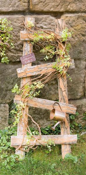 Deko-Leiter 'Gartenzeit' mit Willkommen-Schild, 85 cm hoch, Rankhilfe, Naturdeko