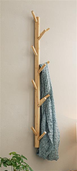 Garderobe 'Bambus' mit 11 Haken, braun, 100 cm hoch, aus Holz im Scandi-Style