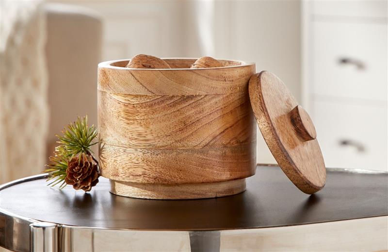 Holzdose mit Deckel aus Mangoholz, braun, rund, Aufbewahrungsbehälter für Utensilien oder Naschereien