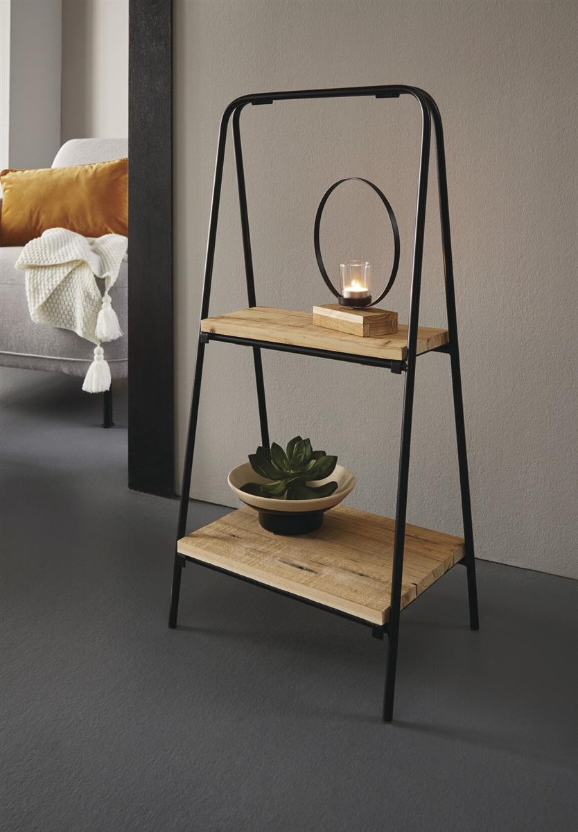 Regal "Modern" aus Metall, schwarz + 2 Bden aus recyceltem Holz,  Blumenregal, Etagere, Pflanzenstnder