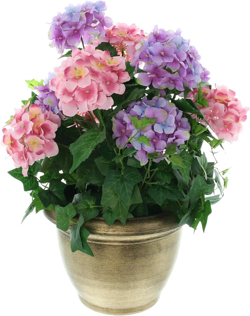 Kunstpflanze "Hortensie" im goldenen Topf, 55 cm hoch, knstliche Hortensien,  Dekopflanze, Topfpflanze