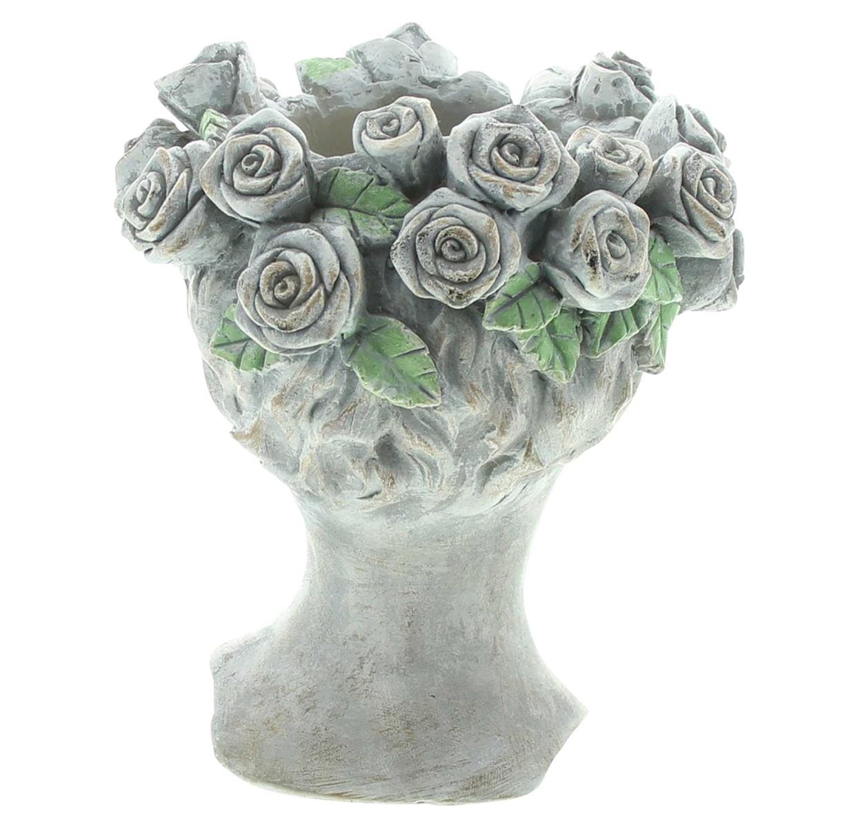 Pflanztopf "Rosenkrone" Bste in antiker Steinoptik aus Polyresin,  Blumentopf, Pflanzgef, Pflanzschale, Gartendeko fr Drauen