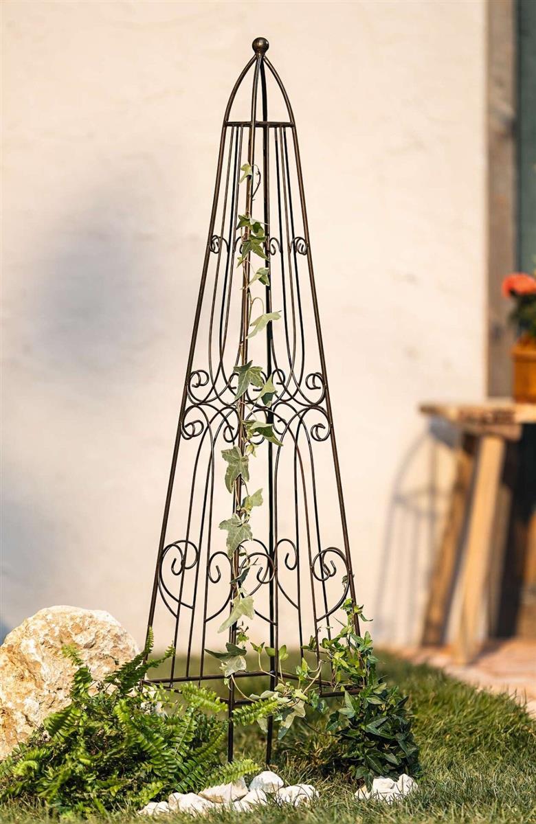 Rankturm "Romance" aus Metall, dunkelbraun in Antik Optik, 115 cm hoch,  Rankhilfe, Rankgerst, Rankgitter