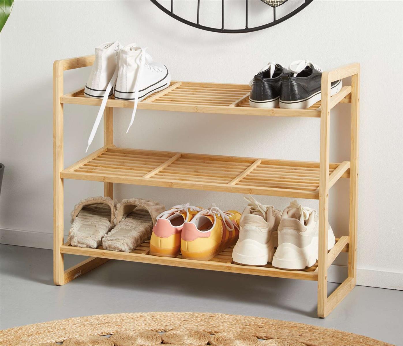 Schuhregal "Natural" aus Bambus, natur, 3 Ebenen fr bis zu 9 Paar Schuhe,  Schuhablage, Schuhaufbewahrung