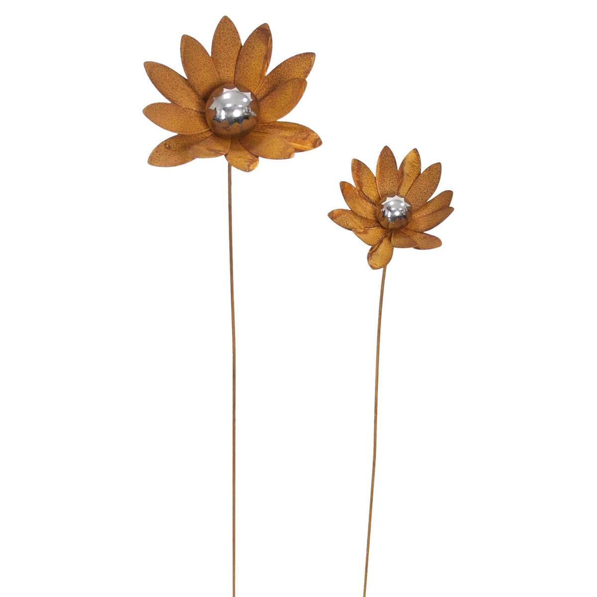 KRONLY Gartenstecker Biene Auf Blume | Metall | Rostoptik | Wetterfest | 32 X 11 Cm | Outdoor-Deko Für Beet, Topf & Terrasse
